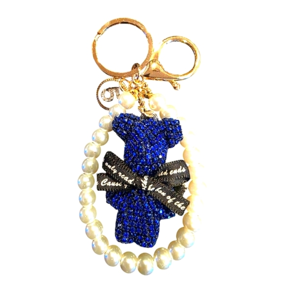 Elegant Blue and Gold Keychain with Pearls - Picture 2 of 2